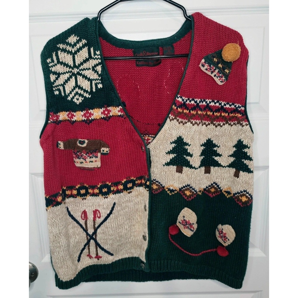Croft & Barrow Sweater Vest Womens XL Multi Ramie Cotton Vintage Christmas